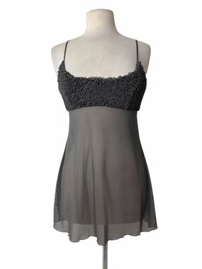 Vintage Y2K La Senza Grey Mesh Ruffle Cami Dress Sheer Babydoll Whimsygoth Large